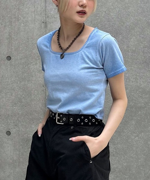 PAGEBOY（ページボーイ）の「スクエアネックコンパクトT（Tシャツ/カットソー・レディース・オフホワイト/ブルー/ブラック/チャコールグレー/ホワイト系その他・FREE）」の21枚目の写真