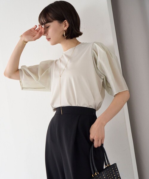 UNFILO（アンフィーロ）の「BEAUTY FORM シアースリーブＴシャツ（Tシャツ/カットソー・レディース・グレー系/ネイビー系2/ホワイト系/ベージュ系2/ブラック系・SMALL/MEDIUM/LARGE）」の22枚目の写真