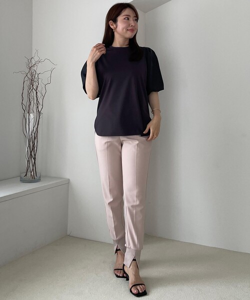 UNFILO（アンフィーロ）の「BEAUTY FORM シアースリーブＴシャツ（Tシャツ/カットソー・レディース・グレー系/ネイビー系2/ホワイト系/ベージュ系2/ブラック系・SMALL/MEDIUM/LARGE）」の16枚目の写真