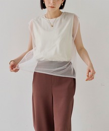 チュールレイヤードノースリーブTシャツ