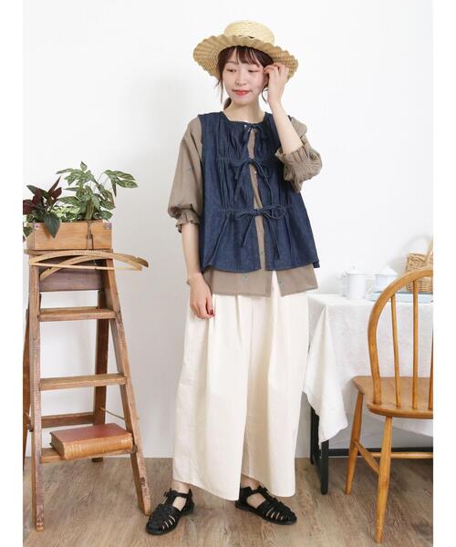 Samansa Mos2（サマンサ モスモス）の「デニム/綿麻キャンバスリボンベスト（ベスト・レディース・ブルー/カーキ/ネイビー・F）」の8枚目の写真