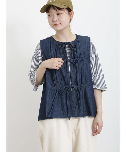 Samansa Mos2（サマンサ モスモス）の「デニム/綿麻キャンバスリボンベスト（ベスト・レディース・ブルー/カーキ/ネイビー・F）」の12枚目の写真