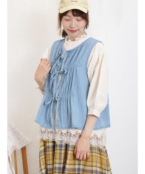 YOLOサマンサモスモス★ｓｍ２★デニム＊綿麻キャンバスベスト⁂結びリボン 新品 sm2 デニム/綿麻キャンバスリボンベスト｜Yahoo!フリマ（旧