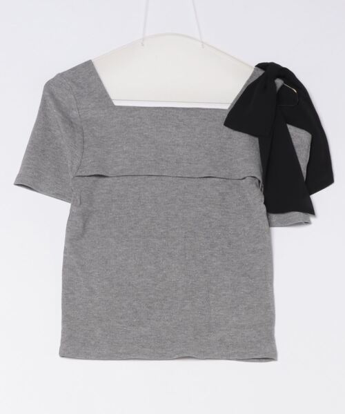 one way(ワンウェイ)の「肩リボンワンショルテレコトップス(Tシャツ/カットソー・レディース・ライトグレー/アイボリー/ピンク/ライトグリーン/ブラック/グレー系その他/ブラック系その他/ホワイト系その他・FREE)」の6枚目の写真