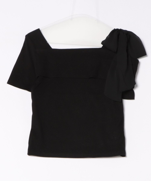 one way(ワンウェイ)の「肩リボンワンショルテレコトップス(Tシャツ/カットソー・レディース・ライトグレー/アイボリー/ピンク/ライトグリーン/ブラック/グレー系その他/ブラック系その他/ホワイト系その他・FREE)」の4枚目の写真