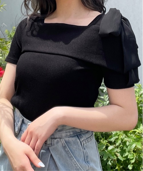 one way(ワンウェイ)の「肩リボンワンショルテレコトップス(Tシャツ/カットソー・レディース・ライトグレー/アイボリー/ピンク/ライトグリーン/ブラック/グレー系その他/ブラック系その他/ホワイト系その他・FREE)」の17枚目の写真