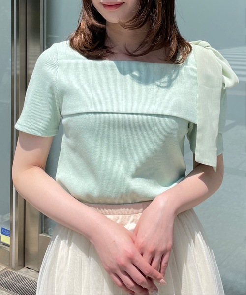 肩リボン♡トップス 肩リボンワンショルテレコトップス（Tシャツ/カットソー）｜one way