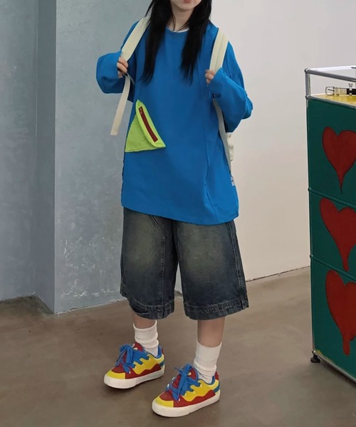 MEMECLE（メメクル）の「【 MEMECLE / メメクル 】バギー ハーフデニムパンツ（デニムパンツ・レディース・ブルー・S/L/M/XL）」の4枚目の写真