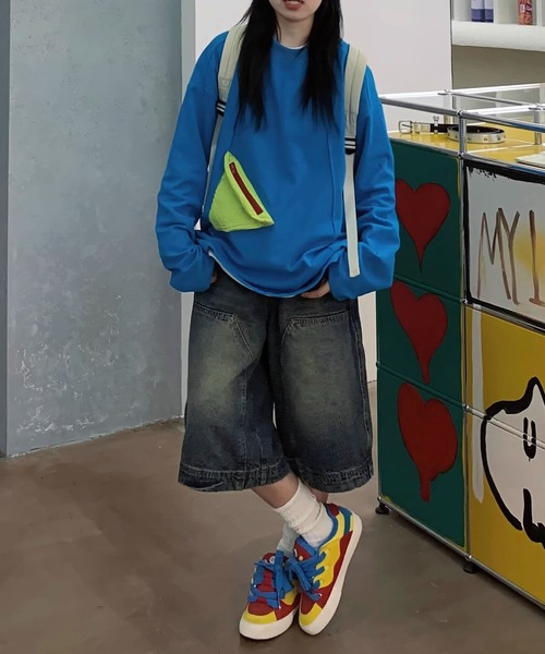 MEMECLE（メメクル）の「【 MEMECLE / メメクル 】バギー ハーフデニムパンツ（デニムパンツ・レディース・ブルー・S/L/M/XL）」の5枚目の写真