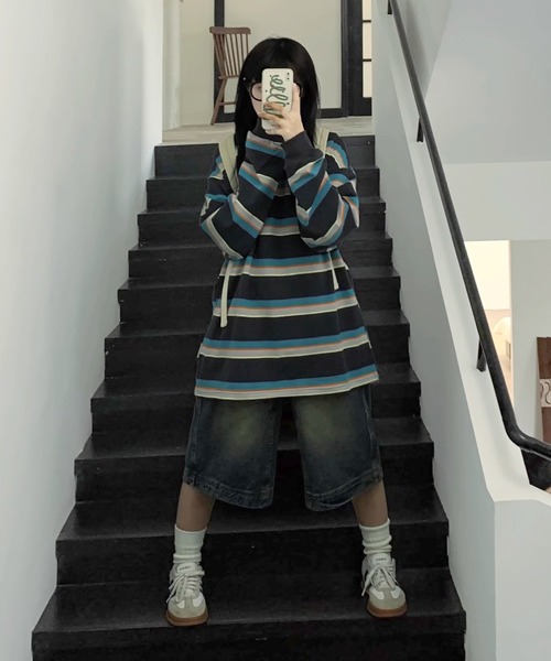 MEMECLE（メメクル）の「【 MEMECLE / メメクル 】バギー ハーフデニムパンツ（デニムパンツ・レディース・ブルー・S/L/M/XL）」の8枚目の写真