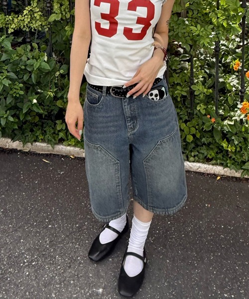 MEMECLE（メメクル）の「【 MEMECLE / メメクル 】バギー ハーフデニムパンツ（デニムパンツ・レディース・ブルー・S/L/M/XL）」の17枚目の写真