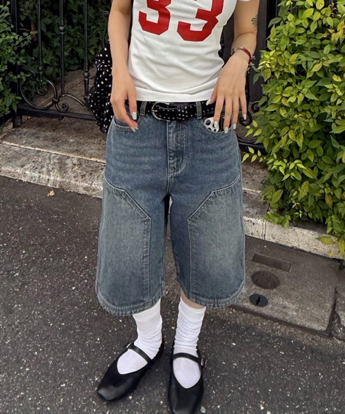 MEMECLE（メメクル）の「【 MEMECLE / メメクル 】バギー ハーフデニムパンツ（デニムパンツ・レディース・ブルー・S/L/M/XL）」の18枚目の写真