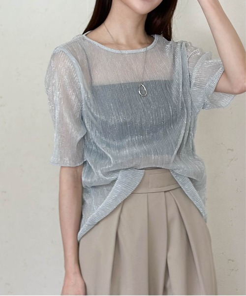Per sist ence(パーシエンス)の「ラメシアープリーツクルーネックプルオーバー(Tシャツ/カットソー・レディース・ピンク/オフホワイト/ブラック・FREE)」の2枚目の写真