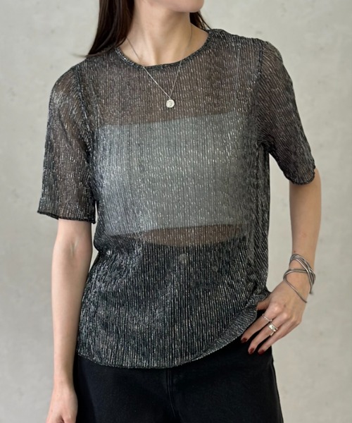 Per sist ence(パーシエンス)の「ラメシアープリーツクルーネックプルオーバー(Tシャツ/カットソー・レディース・ピンク/オフホワイト/ブラック・FREE)」の9枚目の写真