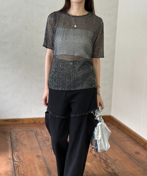 Per sist ence(パーシエンス)の「ラメシアープリーツクルーネックプルオーバー(Tシャツ/カットソー・レディース・ピンク/オフホワイト/ブラック・FREE)」の12枚目の写真