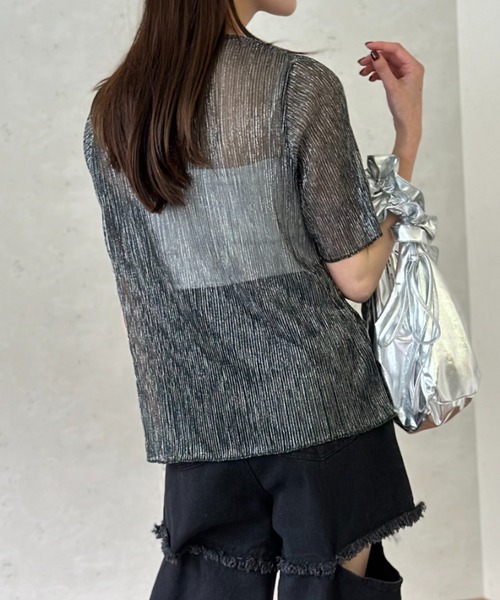 Per sist ence(パーシエンス)の「ラメシアープリーツクルーネックプルオーバー(Tシャツ/カットソー・レディース・ピンク/オフホワイト/ブラック・FREE)」の15枚目の写真