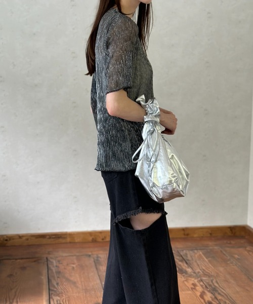 Per sist ence(パーシエンス)の「ラメシアープリーツクルーネックプルオーバー(Tシャツ/カットソー・レディース・ピンク/オフホワイト/ブラック・FREE)」の16枚目の写真