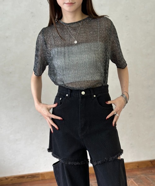 Per sist ence(パーシエンス)の「ラメシアープリーツクルーネックプルオーバー(Tシャツ/カットソー・レディース・ピンク/オフホワイト/ブラック・FREE)」の17枚目の写真