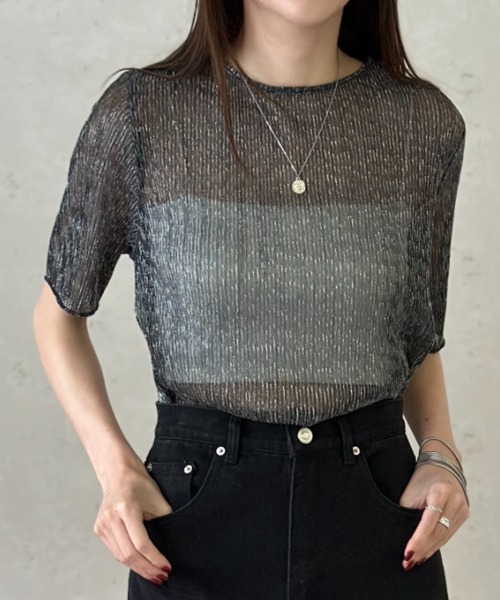 Per sist ence(パーシエンス)の「ラメシアープリーツクルーネックプルオーバー(Tシャツ/カットソー・レディース・ピンク/オフホワイト/ブラック・FREE)」の18枚目の写真