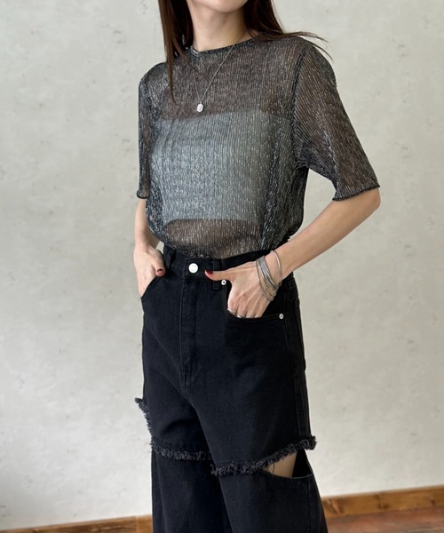 Per sist ence(パーシエンス)の「ラメシアープリーツクルーネックプルオーバー(Tシャツ/カットソー・レディース・ピンク/オフホワイト/ブラック・FREE)」の20枚目の写真