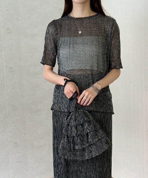 Per sist ence(パーシエンス)の「ラメシアープリーツクルーネックプルオーバー(Tシャツ/カットソー・レディース・ピンク/オフホワイト/ブラック・FREE)」の22枚目の写真