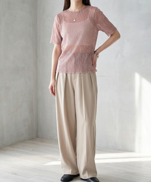 Per sist ence(パーシエンス)の「ラメシアープリーツクルーネックプルオーバー(Tシャツ/カットソー・レディース・ピンク/オフホワイト/ブラック・FREE)」の6枚目の写真