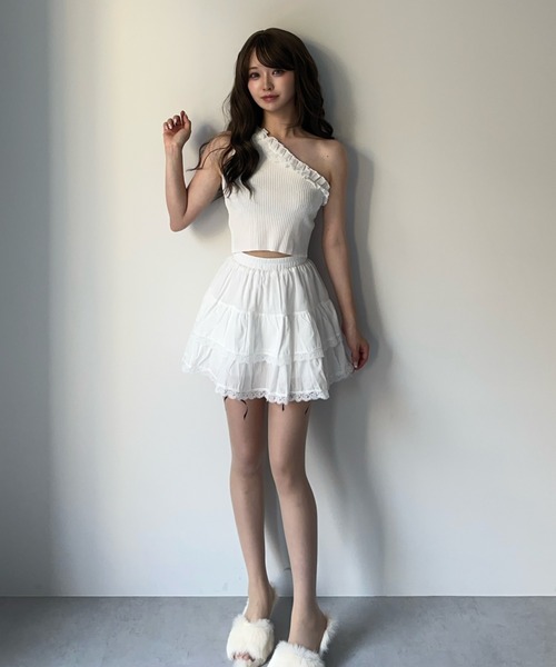 MAINLYTRULY（メインリィトゥルリィ）の「フリル ティアード ミニスカート（スカート・レディース・ホワイト・S）」の6枚目の写真