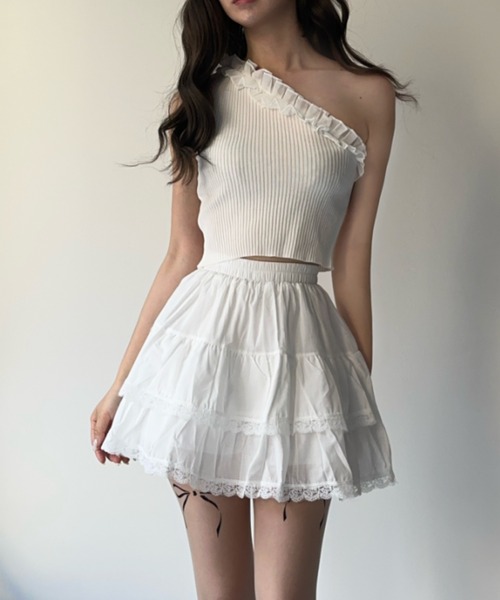 MAINLYTRULY（メインリィトゥルリィ）の「フリル ティアード ミニスカート（スカート・レディース・ホワイト・S）」の13枚目の写真