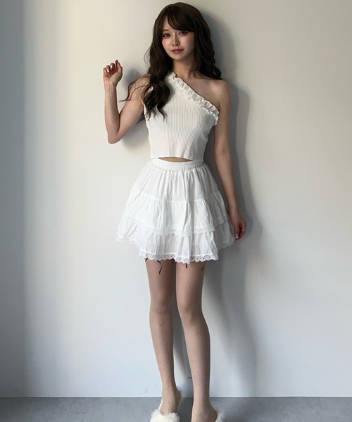 MAINLYTRULY（メインリィトゥルリィ）の「フリル ティアード ミニスカート（スカート・レディース・ホワイト・S）」の12枚目の写真