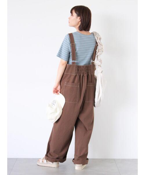 ehka sopo（エヘカソポ）の「配色ステッチサロペット（サロペット/オーバーオール・レディース・ブラック/ベージュ/モカ・F）」の7枚目の写真