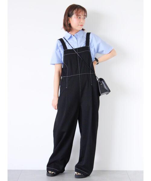 ehka sopo（エヘカソポ）の「配色ステッチサロペット（サロペット/オーバーオール・レディース・ブラック/ベージュ/モカ・F）」の17枚目の写真