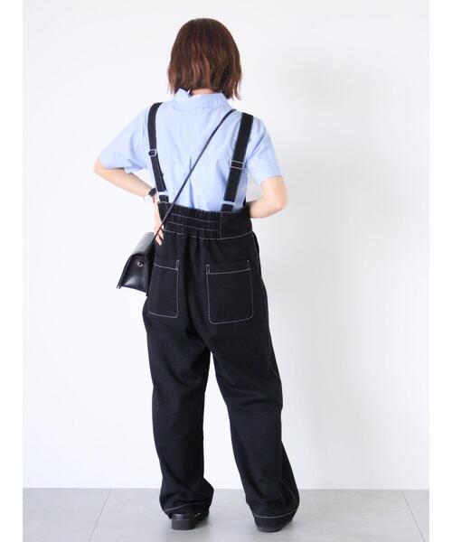 ehka sopo（エヘカソポ）の「配色ステッチサロペット（サロペット/オーバーオール・レディース・ブラック/ベージュ/モカ・F）」の19枚目の写真