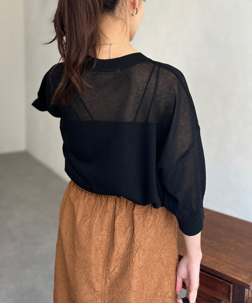 Chez toi（シェトワ）の「刺繍ロゴ5分袖シアープルオーバー（ニット/セーター・レディース・ブラック/グレイッシュベージュ/インディゴブルー・FREE）」の15枚目の写真