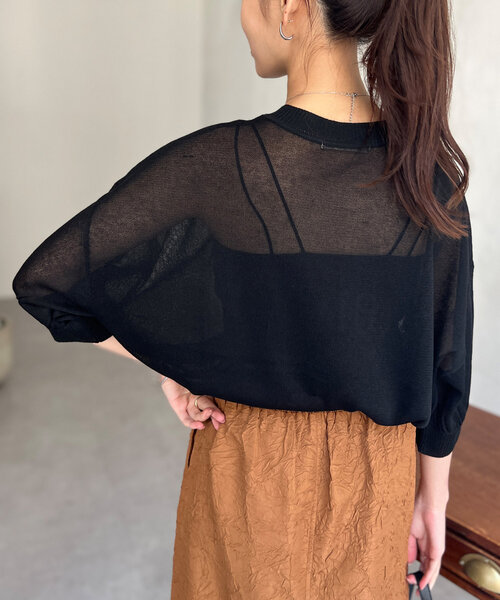 Chez toi（シェトワ）の「刺繍ロゴ5分袖シアープルオーバー（ニット/セーター・レディース・ブラック/グレイッシュベージュ/インディゴブルー・FREE）」の16枚目の写真