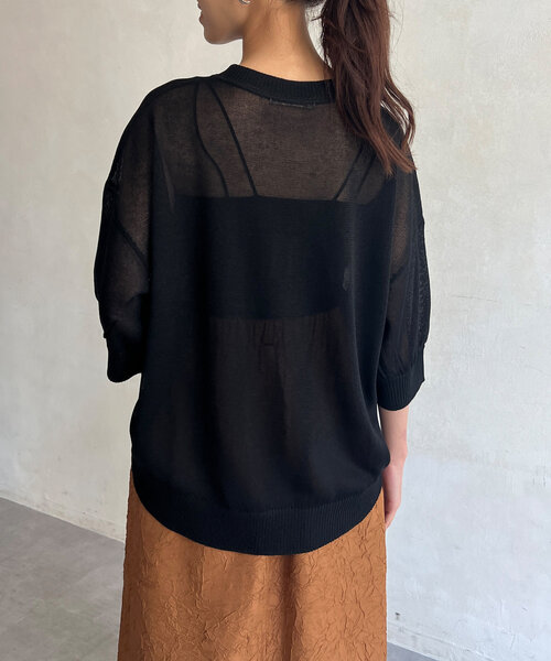 Chez toi（シェトワ）の「刺繍ロゴ5分袖シアープルオーバー（ニット/セーター・レディース・ブラック/グレイッシュベージュ/インディゴブルー・FREE）」の21枚目の写真