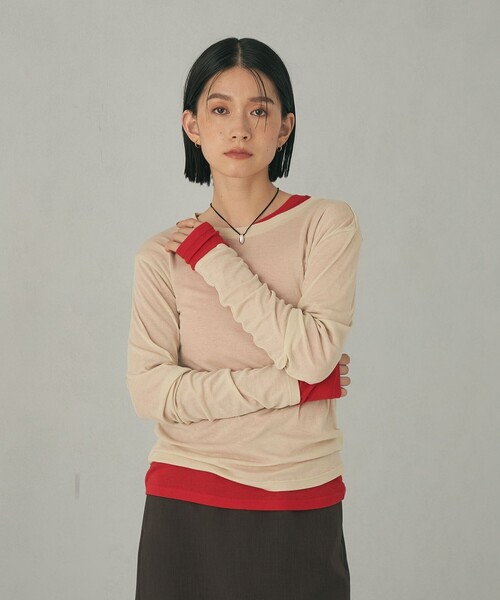 EMMEL REFINES(エメルリファインズ)の「<EMMEL REFINES>EM フライス クルーネック ロングスリーブ Tシャツ(Tシャツ/カットソー・レディース・ブラック/ホワイト/その他1/クリーム/レッド・FREE)」の10枚目の写真