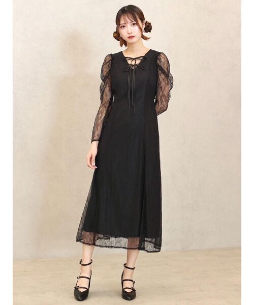 EATME（イートミー）の「ダブルリボンレースワンピース（ワンピース・レディース・ブラック/ピンク/アイボリー・SMALL/MEDIUM）」の4枚目の写真