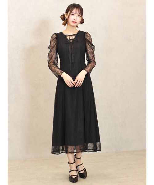 EATME（イートミー）の「ダブルリボンレースワンピース（ワンピース・レディース・ブラック/ピンク/アイボリー・SMALL/MEDIUM）」の5枚目の写真