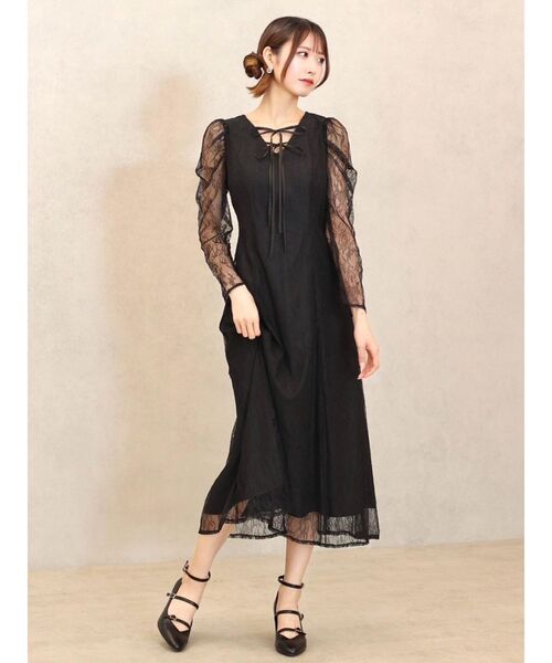 EATME（イートミー）の「ダブルリボンレースワンピース（ワンピース・レディース・ブラック/ピンク/アイボリー・SMALL/MEDIUM）」の6枚目の写真