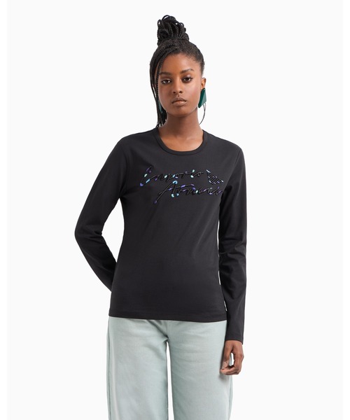 EMPORIO ARMANI（エンポリオアルマーニ）の「【エンポリオ アルマーニ】レギュラーフィット Tシャツ（Tシャツ/カットソー・レディース・ホワイト系その他/ブラック・X-SMALL/MEDIUM/SMALL/LARGE）」の6枚目の写真