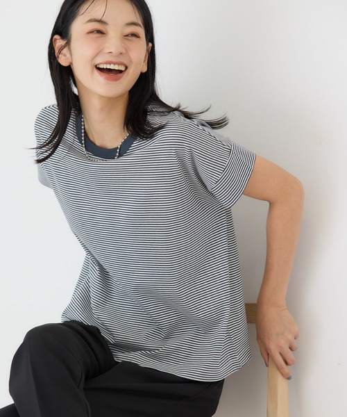 AMERICAN HOLIC（アメリカンホリック）の「接触冷感ショートスリーブカットプルオーバー（Tシャツ/カットソー・レディース・ネイビー/その他7/アイボリー/グレー系その他・L/M）」の4枚目の写真