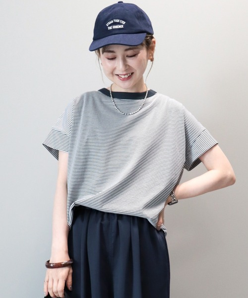 AMERICAN HOLIC（アメリカンホリック）の「接触冷感ショートスリーブカットプルオーバー（Tシャツ/カットソー・レディース・ネイビー/その他7/アイボリー/グレー系その他・L/M）」の5枚目の写真