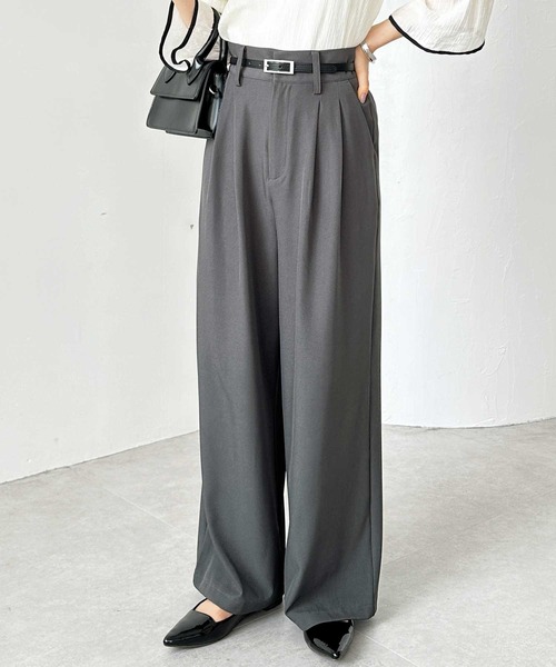 GeeRA（ジーラ）の「【高身長･大きいサイズ対応/5サイズ展開】ハイウエスト2タックワイドスラックスパンツ（スラックス・レディース・ブラック/アイボリー/チャコール/ベージュ/モカ・SMALL/MEDIUM/LARGE/X-LARGE/XX-LARGE）」の10枚目の写真