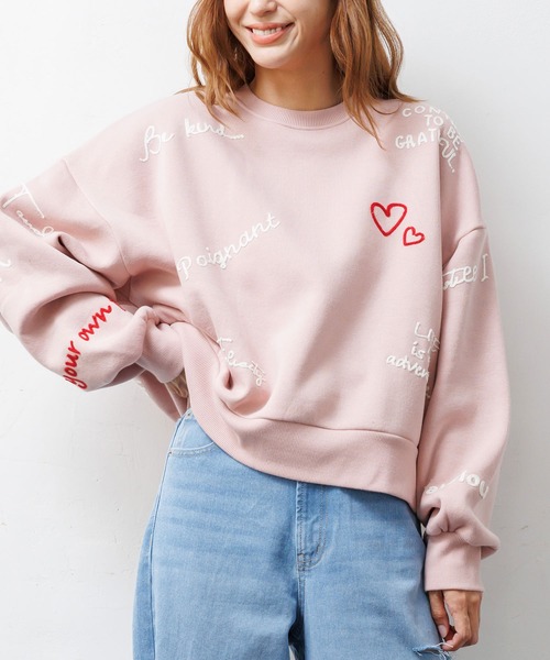 セール】裏起毛落書き刺繍スウェットプルオーバー（スウェット）｜mili