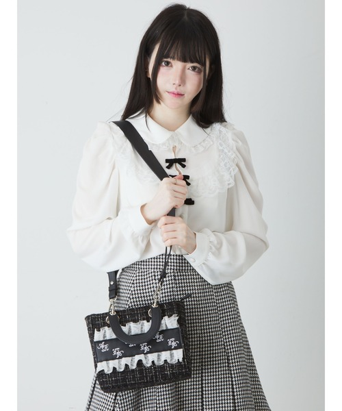 AnkRouge くまちゃん キラキラ ツイード ポンチョ ブルー