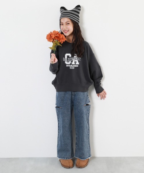 devirock(デビロック)の「洗える ざっくり編み 猫耳 ニットキャップ(ニットキャップ/ビーニー・キッズ・スミクロ/ブラウン/ライラック・M/L)」の11枚目の写真