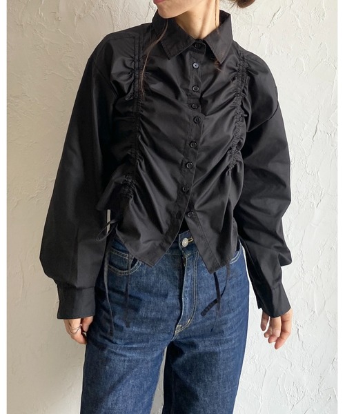 She's Closet(シーズクローゼット)の「長袖ショート丈クロップドドロストギャザーシャーリングリボンシャツブラウス(シャツ/ブラウス・レディース・ブルー/ブラック/ホワイト/チャコールグレー・FREE)」の9枚目の写真