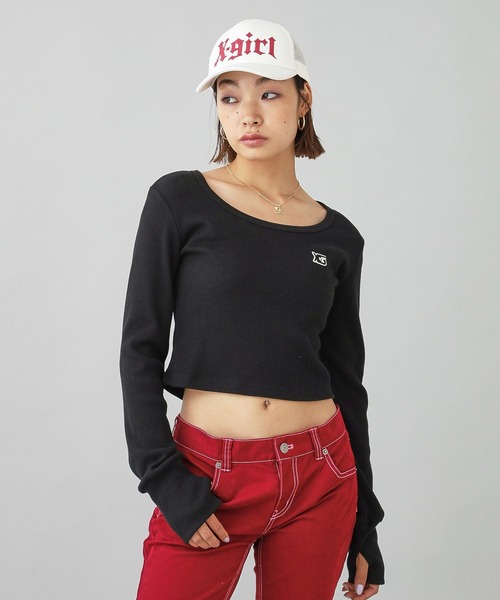 X-girl（エックスガール）の「THERMAL COMPACT L/S TOP（Tシャツ/カットソー・レディース・ホワイト/ブラック・S/M）」の14枚目の写真