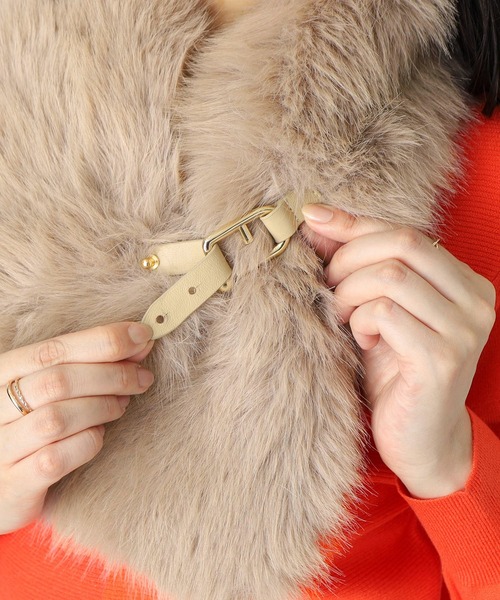 新品 未使用 FURLA フルラ マフラー ラビットファー ウール ベージュ WEB限定】フェイクファーマフラー 'ボリュームアップティペット