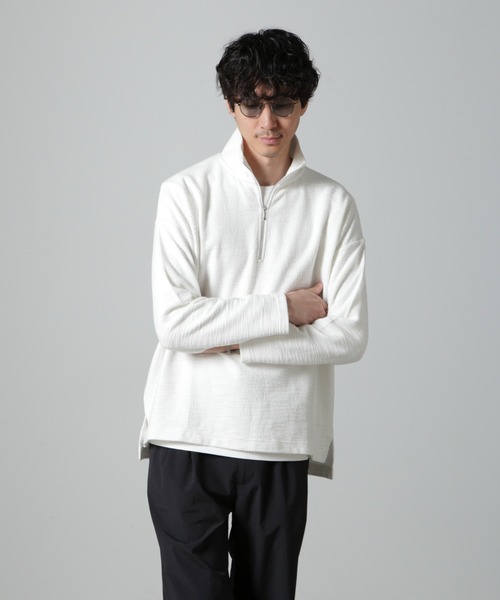 NANO universe（ナノユニバース）の「ブークレジャガード ハーフZIP 長袖（Tシャツ/カットソー・メンズ・ホワイト/ブラック/グレー・M/L）」の2枚目の写真